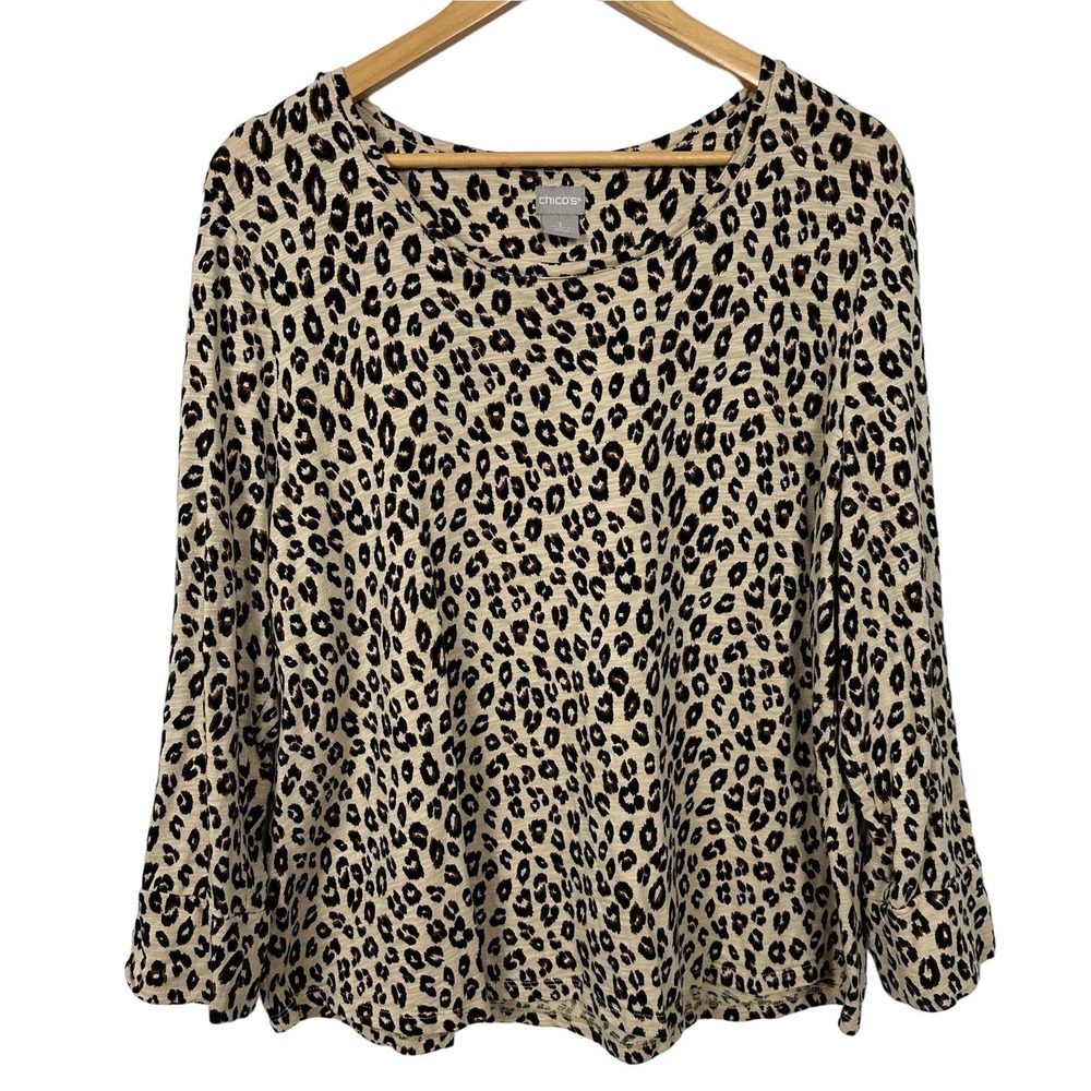 Chico's Womens Size 3 US XL  Animal Print Utility Sleeve Button Tee 3/4 Sleeve